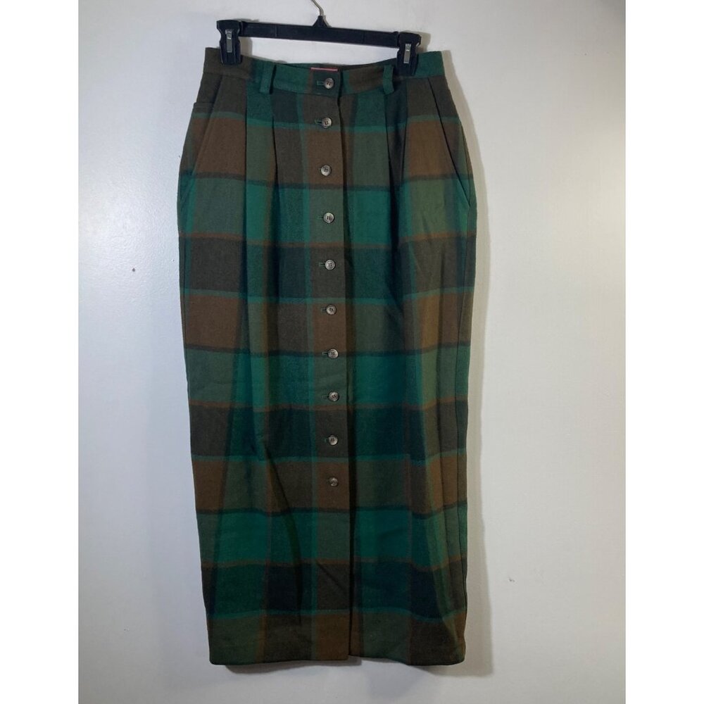 Womens Cambridge Country Store Wool Blend Plaid Maxi Skirt‎ 27" Flaw